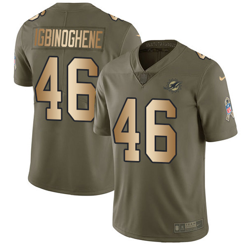 Miami Dolphins #46 Noah Igbinoghene Olive Gold Men Stitched NFL Limited 2017 Salute To Service Jersey